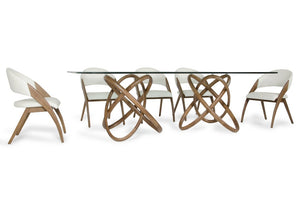VIG Furniture Mason Sculptural Walnut Dining Set With Glass Top & 8 Cream Leatherette Chairs — Modern Gallery Appeal VGCSMASON-SET