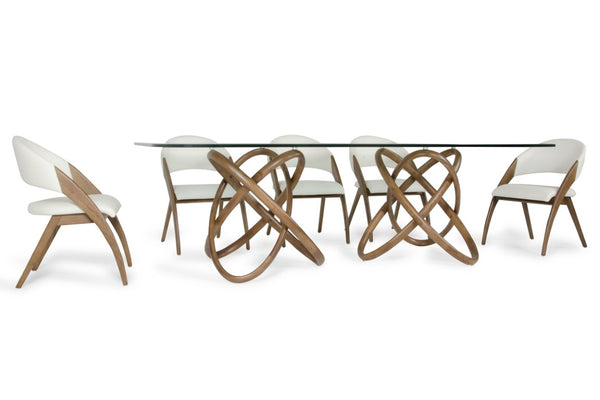 VIG Furniture Mason Sculptural Walnut Dining Set With Glass Top & 8 Cream Leatherette Chairs — Modern Gallery Appeal VGCSMASON-SET