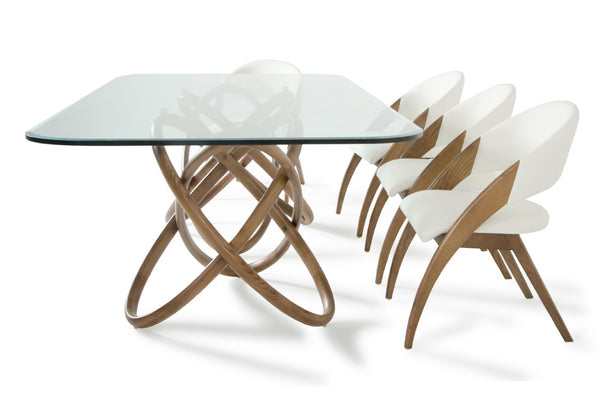 VIG Furniture Mason Sculptural Walnut Dining Set With Glass Top & 8 Cream Leatherette Chairs — Modern Gallery Appeal VGCSMASON-SET