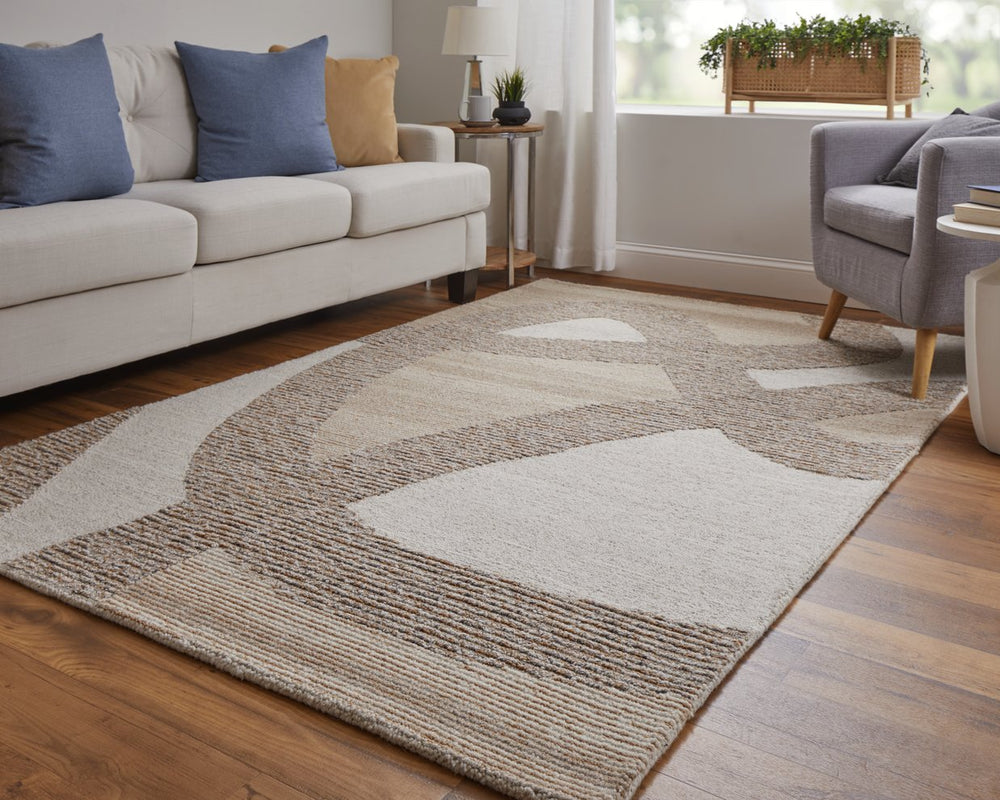 Feizy Rugs Pollock Hand Tufted Wool & Nylon Abstract Area Rug – Water-resistant, Ideal For High-traffic Homes Brown,Tan,Ivory Wool,Nylon Plk8952fbgeivyh00