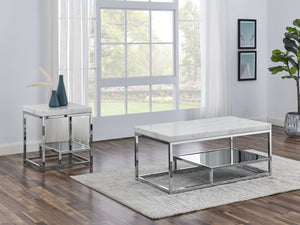 English Elm Steve Silver - Aston White Marble 3-Piece Occasional Table Set with Asymmetrical Glass & Metal Design, Storage B081S00409