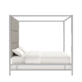 Homelegance By Top-Line Marcel Chrome Finish Metal Canopy Bed with Linen Panel Headboard Chrome Metal