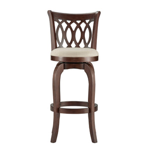 Homelegance By Top-Line Harvey Cherry Finish Scroll Back Swivel 29" Bar Height Stool Beige Rubberwood