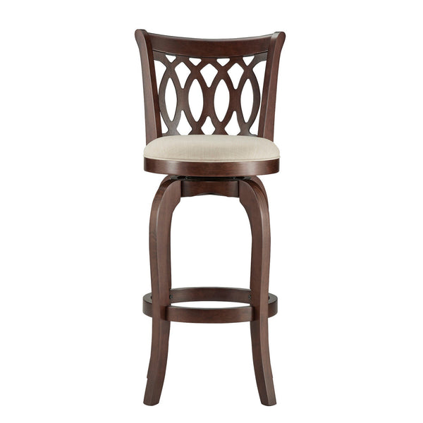 Homelegance By Top-Line Harvey Cherry Finish Scroll Back Swivel 29" Bar Height Stool Beige Rubberwood