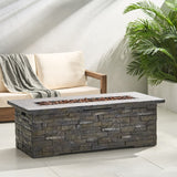 Christopher Knight Home® - Noble House - - 56" Outdoor 40,000 Btu Rectangular Mgo Concrete Propane Fire Pit, Stone Pattern (Tank Cover Not Included)