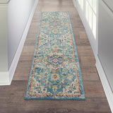 Nourison Passion PSN25 Machine Made Power-loomed Ornamental Border Indoor Only Bohemian Vintage Rug Ivory,Light Blue, Ivory,Light Blue 100% Polypropylene 99446747846