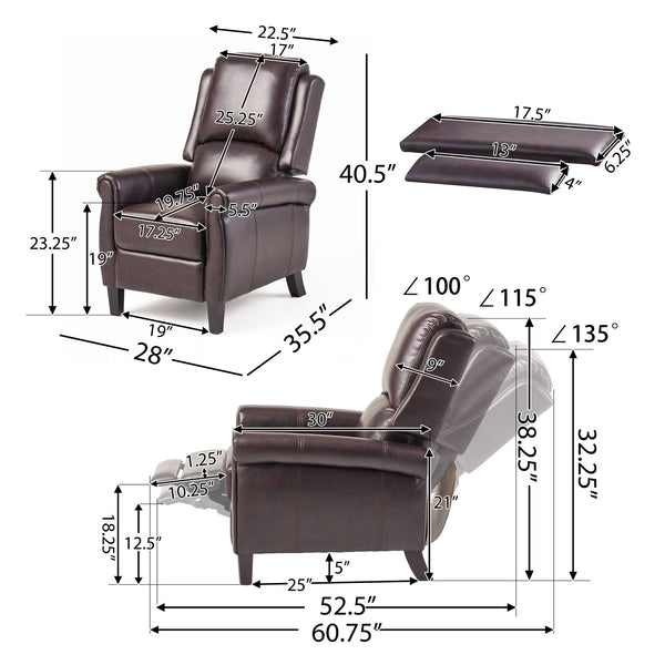 English Elm Christopher Knight Home® - Fabric Burgundy Recliner Chair Mid-Century PU Leather Pushback Sofa with Tufted Cushion, Compact Comfort 57574.00BDY