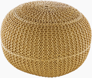 Surya Dita Modern Outdoor Pouf - 14"H X 20"W X 20"D Durable Knitted Accent For Patio & Porch Comfort Bright Yellow Polyester,Polyester,Polybeads Dtpf001-202014
