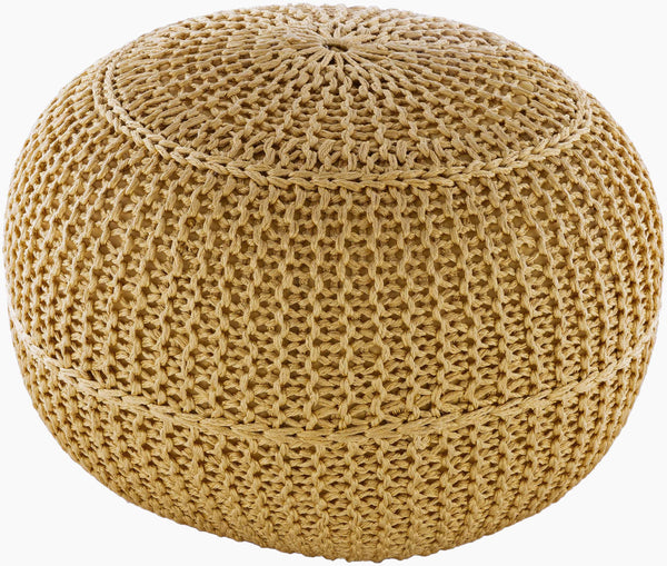 Surya Dita Modern Outdoor Pouf - 14"H X 20"W X 20"D Durable Knitted Accent For Patio & Porch Comfort Bright Yellow Polyester,Polyester,Polybeads Dtpf001-202014