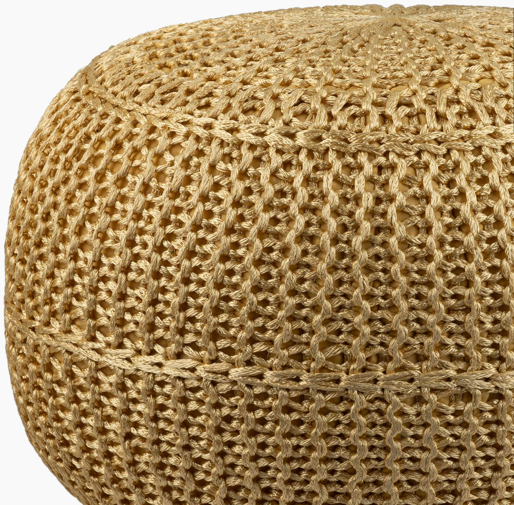 Surya Dita Modern Outdoor Pouf - 14"H X 20"W X 20"D Durable Knitted Accent For Patio & Porch Comfort Bright Yellow Polyester,Polyester,Polybeads Dtpf001-202014