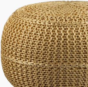 Surya Dita Modern Outdoor Pouf - 14"H X 20"W X 20"D Durable Knitted Accent For Patio & Porch Comfort Bright Yellow Polyester,Polyester,Polybeads Dtpf001-202014