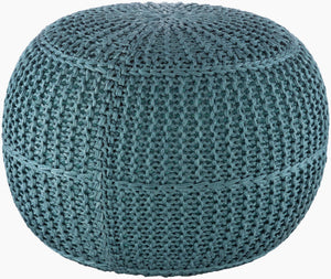 Surya Dita Modern Outdoor Pouf - 14"H X 20"W X 20"D Durable Knitted Accent For Patio & Porch Comfort Aqua Polyester,Polyester,Polybeads Dtpf002-202014