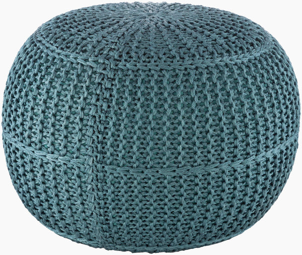 Surya Dita Modern Outdoor Pouf - 14"H X 20"W X 20"D Durable Knitted Accent For Patio & Porch Comfort Aqua Polyester,Polyester,Polybeads Dtpf002-202014
