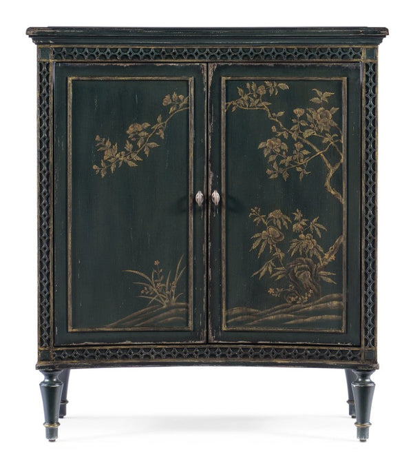 Hooker Furniture Charleston Weathered Two-Door Accent Chest In Charleston Green With Fretwork, Soft-Close Doors, Shelf 6750-50001-34