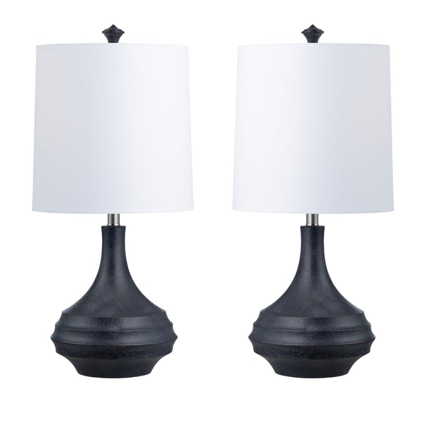 Crestview Collection 27.75"H Dax Resin Table Lamp - Rustic Matte Black Gourd Design With Tapered Linen Shade For Style   Cvavp1911