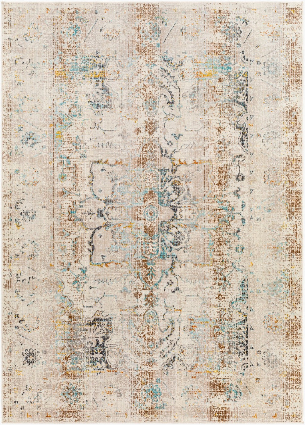 Livabliss Dublin Traditional Machine Woven Polypropylene Rug for Entryways and High Traffic Areas Taupe, Aqua 3'11" x 5'7" DUB2307-31157