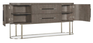 Hooker Furniture Modern Mood Server Elegant Quartered Oak Sideboard With Wire-Brushed Texture, Pewter Accents, Storage Delight Medium Brown 6850-75907-89