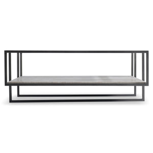 Bernhardt Bernhardt Harlow Cocktail Table — 44" Modern Industrial Coffee Table With Travertine Shelf, Glass Top, Bronze Frame 514022