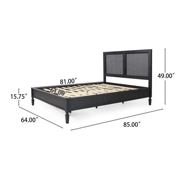 English Elm Balikos Acacia Wood Queen Bed with Woven Cane Headboard for Bohemian Bedrooms 71929.00DGRY-Q-FULL BED