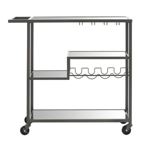 Homelegance By Top-Line Samar Glass Top Metal Bar Cart Black Steel