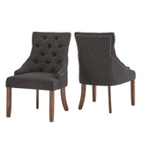 Homelegance By Top-Line Ophilia Linen Curved Back Tufted Dining Chairs (Set of 2) Brown Wood