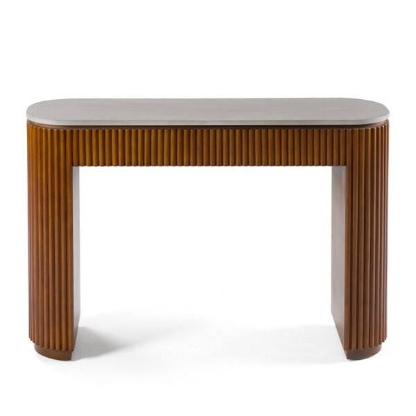 VIG Furniture Duncan Faux Concrete And Walnut Console Table — Compact 47.2" Hallway Console, No Assembly, Modern Transitional Style VGMC-GF-1A024