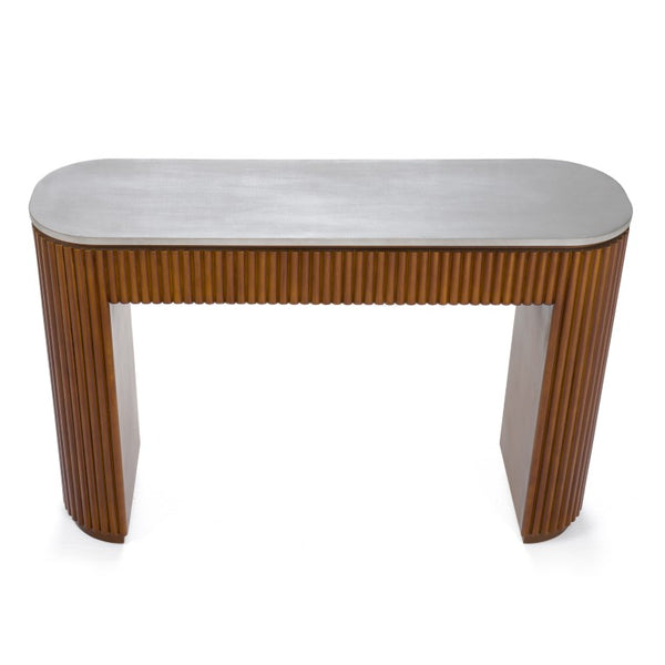 VIG Furniture Duncan Faux Concrete And Walnut Console Table — Compact 47.2" Hallway Console, No Assembly, Modern Transitional Style VGMC-GF-1A024