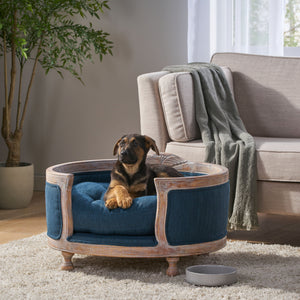 English Elm Pet Bed with Tufted Cushion Solid Birch Turned Legs Upholstered Living Room Sofa Style Navy Blue 72913.00NBLU