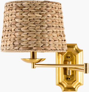 Surya Dustin Elegant 11"L X 14"W Rattan And Metal Wall Sconce - Unique Global Style For Any Room Fixture, Tan Rattan,Iron,Rattan Dus-001