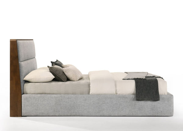 VIG Furniture Dustin Queen Bed With Grey Fabric & Walnut Trim — Mid‑Century Modern, Solid Frame, 550 Lb Capacity VGMABR-99-BED-Q