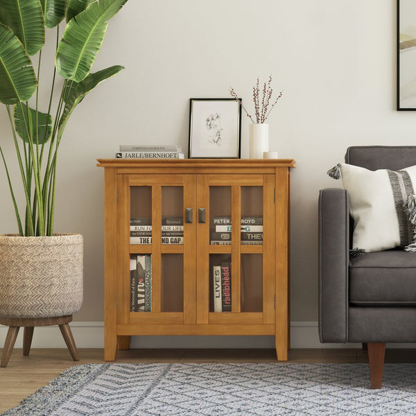 English Elm Artisan Low Storage Cabinet - Honey Brown Wood With Adjustable Shelves For Stylish Organization B136P158395