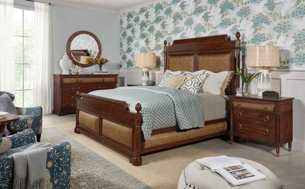 Hooker Furniture Charleston Maraschino Cherry Three-Drawer Nightstand With Cane Inlay, Usb Charger & Self-Closing Drawers 6750-90315-85