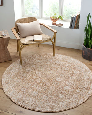 Livabliss Da Vinci Traditional Motif Polyester Area Rug Woven in Turkey with Fringe Detailing Cream, Blue 6'7" x 6'7" DVC2305-67RD