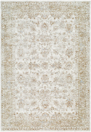 Livabliss Da Vinci Traditional Medallion Polyester Area Rug with Ornate Fringe for Living Room Ivory, Dusty Sa 2'7" x 10' DVC2316-2710