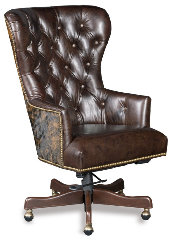 Hooker Furniture Katherine Natchez Brown Leather Office Chair — Top-Grain Aniline Comfort, Swivel, Adjustable Seat EC448-087