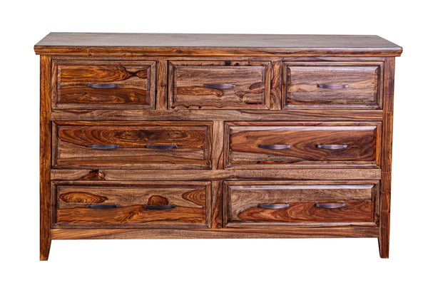 Porter Designs Porter Sonora Solid Sheesham Wood Dresser With 7 Drawers & Rustic Gold Hardware For Timeless Style Brown Wood 04-196-01-9740