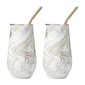 Lenox Cambridge 16 Oz White Geode Insulated Tumblers With Straws, Set of 2 NO COLOR METAL E9515WHCB2DS