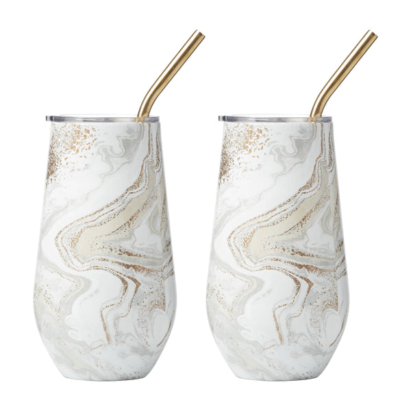 Lenox Cambridge 16 Oz White Geode Insulated Tumblers With Straws, Set of 2 NO COLOR METAL E9515WHCB2DS