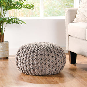English Elm Moro Chunky Cable Knit Cotton Round Pouf Artisan Footrest for Living Room or Nursery 60480.00BRN