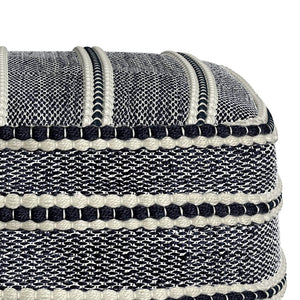 English Elm Corrie Handwoven Square Outdoor/Indoor Pouf Navy White - Recycled PET, Water & UV Resistant Seating B136P159018