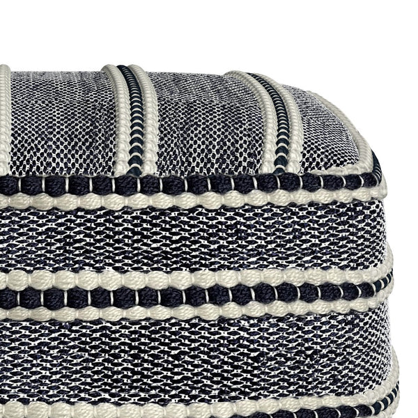 English Elm Corrie Handwoven Square Outdoor/Indoor Pouf Navy White - Recycled PET, Water & UV Resistant Seating B136P159018
