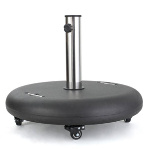 English Elm Wheelie Concrete Outdoor Umbrella Base with Locking Casters for Patio Stability Black 60454.00