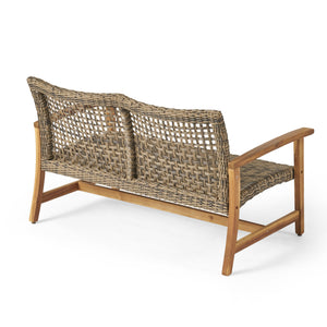 English Elm Christopher Knight Home® - HAMPTON Acacia Wood & Wicker Loveseat Natural Grey with Iron Frame, Weather-Resistant, Sturdy Design 60396.00WTC