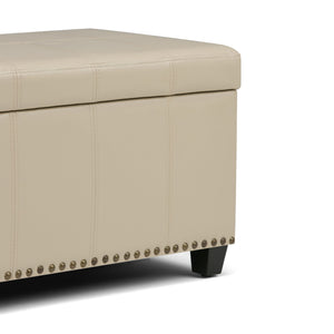 English Elm Amelia Storage Ottoman Bench with Hidden Compartment, Nailhead Trim, Stitched Faux Leather Seat Beige B136P159107