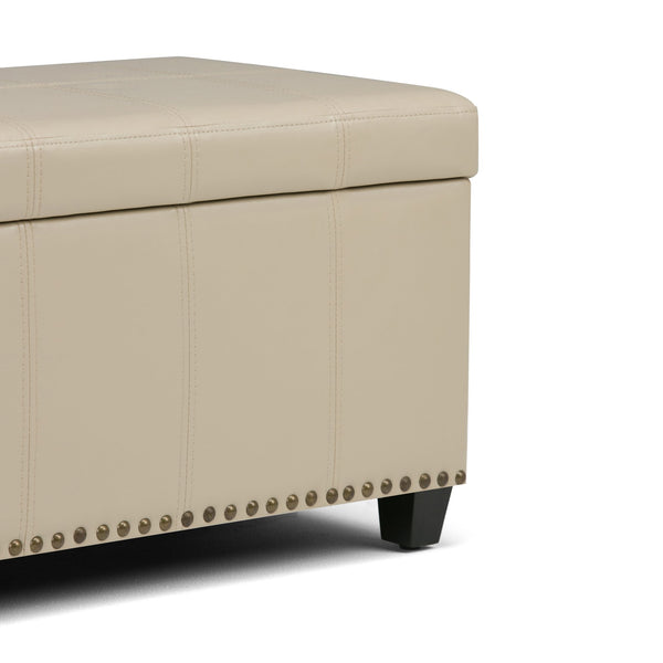 English Elm Amelia Storage Ottoman Bench with Hidden Compartment, Nailhead Trim, Stitched Faux Leather Seat Beige B136P159107