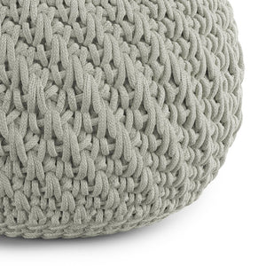 English Elm Nisi Round Knitted Outdoor/Indoor Pouf Light Grey — Handcrafted Recycled PET, Water & UV Resistant Seat (20" x 14") B136P159937