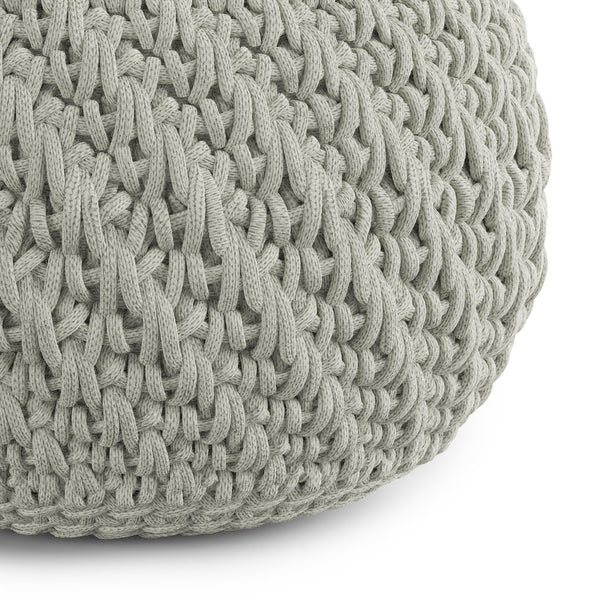 English Elm Nisi Round Knitted Outdoor/Indoor Pouf Light Grey — Handcrafted Recycled PET, Water & UV Resistant Seat (20" x 14") B136P159937