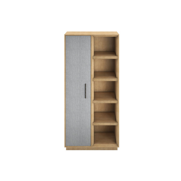 A.R.T. Furniture Loft Etagere Bookcase: Modern Figured Maple Design With Textured Fabric Door & Stylish Shelves Brown Material(S), Poplar,Rubberwood,Figured Maple And Fabric 335401-1911
