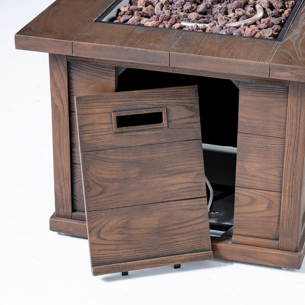 English Elm Outdoor Square Gas Fire Pit 40000 Btu Mgo Wood Grain Finish Propane Tank Enclosed 61907.00-40K