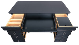 Hooker Furniture Bristowe Pecan Executive Desk With Tuxedo Distressed Finish, 7 Drawers, Locking File Storage, 60"W 5971-10660-99